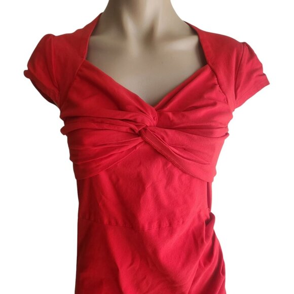 Womens Red Pin-Up Wiggle Stretch Dress Cap Sleeve Size M - Picture 3 of 11